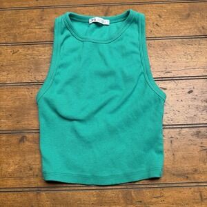 Zara Green Ribbed Crop Tank Top